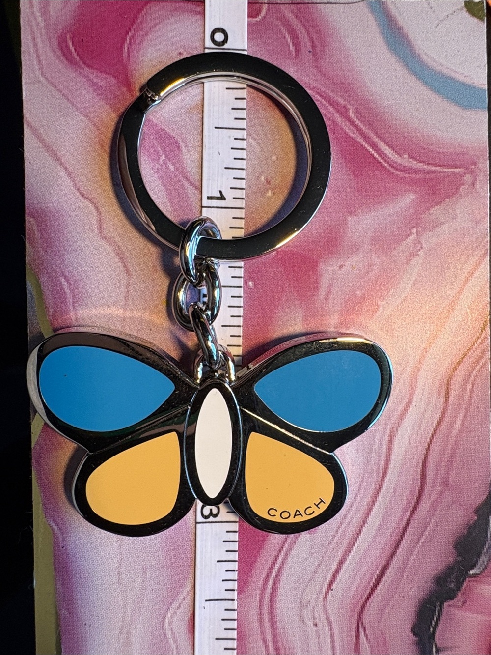 COACH Blue, Yellow & White Enamel Butterfly Keyring